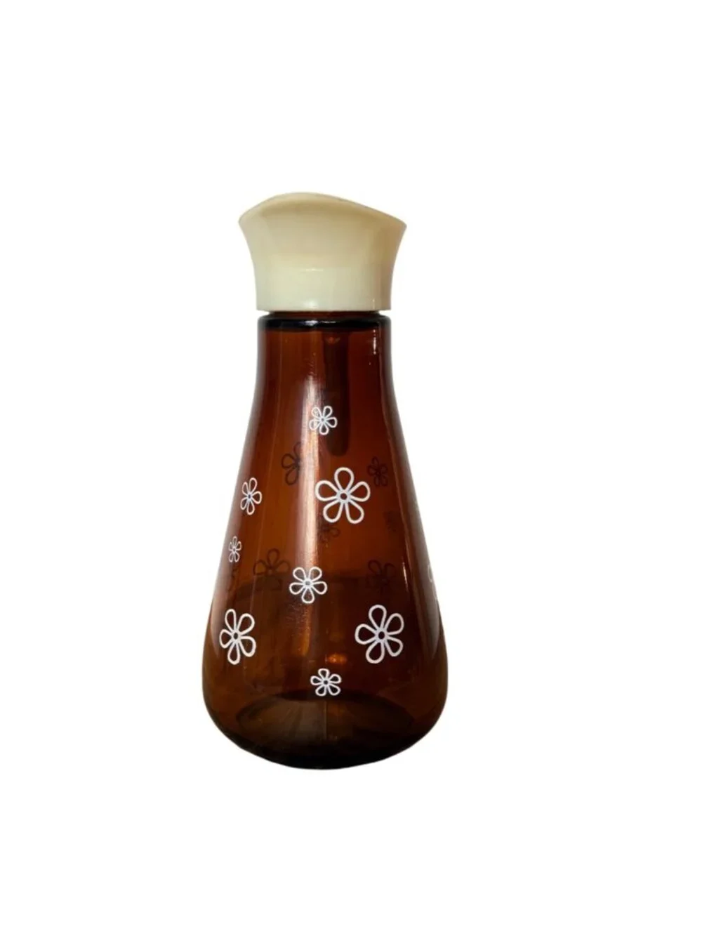 Thatcher Syrup Dispenser Amber Glass Daisy 16 Oz VTG 60s MCM Pitcher Retro Decor